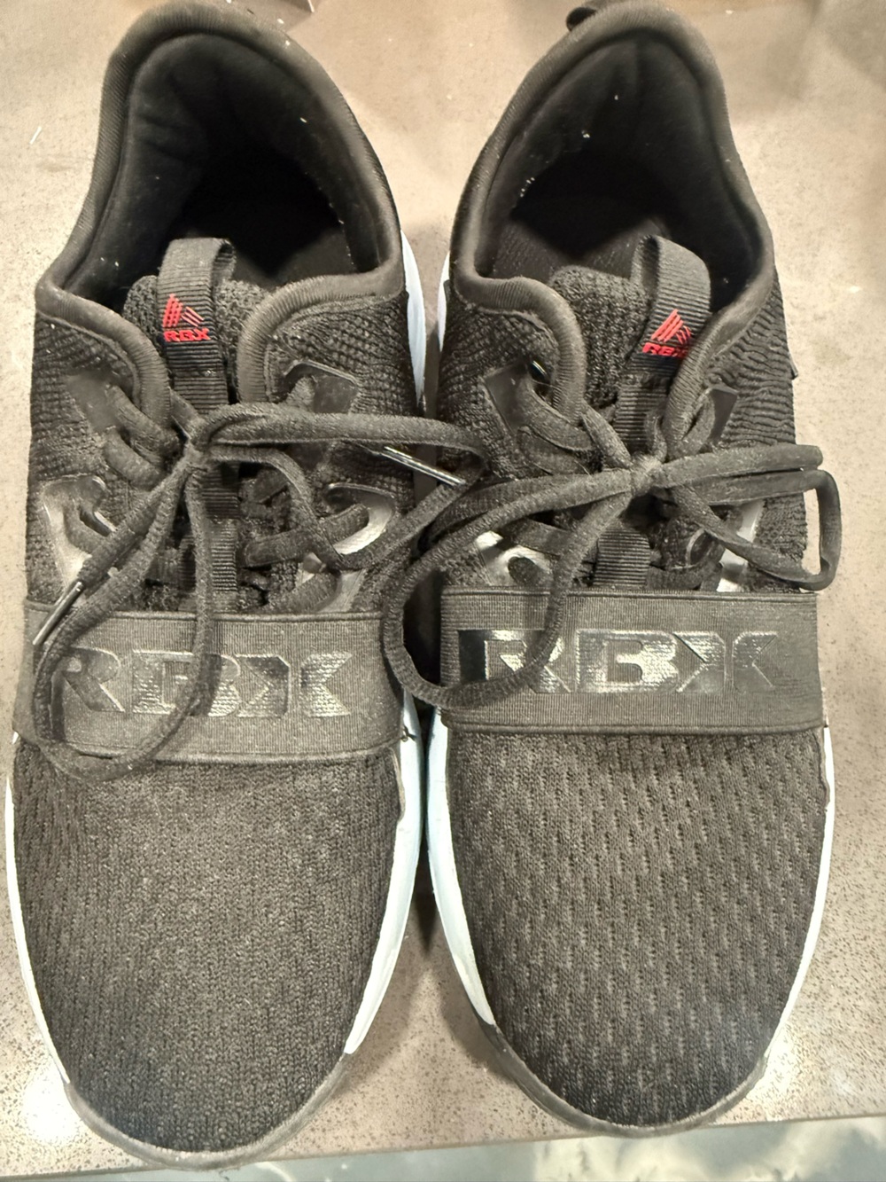 Reebok Men’s Black Athletic Lace-Up Knit Sneakers with Red Logo